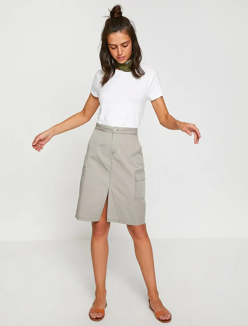 12180 Stone Slit Detailed Above Knee Skirt