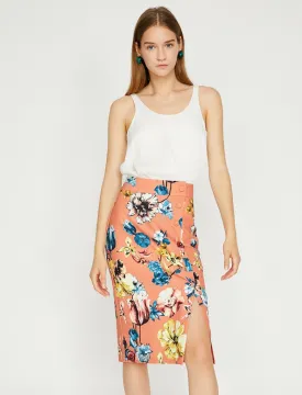 12339 Orange Floral Knee Length Skirt
