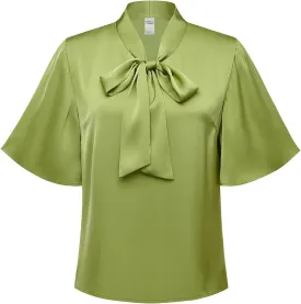 2025 Elegant Summer Women's Bow Collar Ruffle Short Sove Shirt Casual Shirt Top