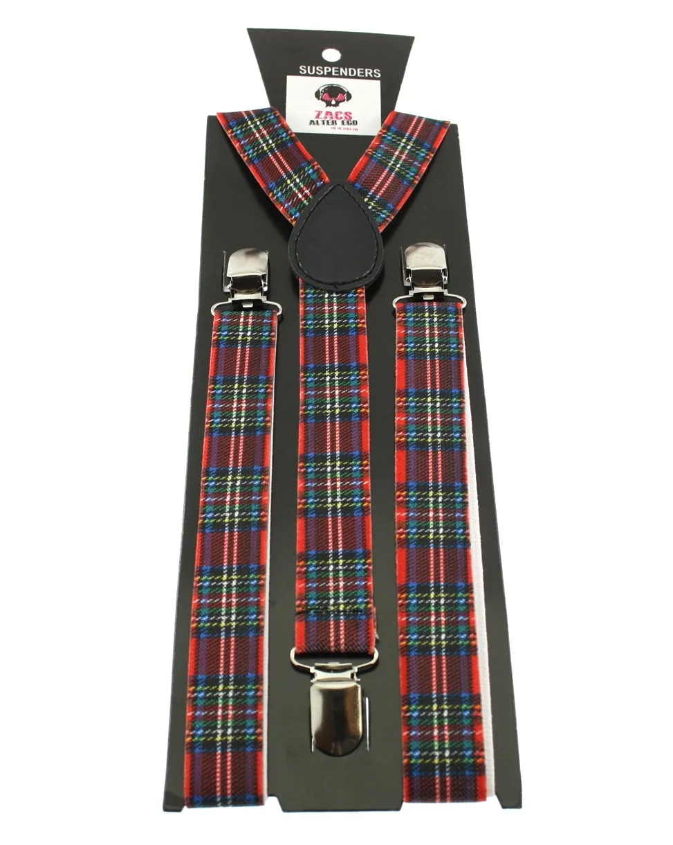25mm Red Tartan Print Braces