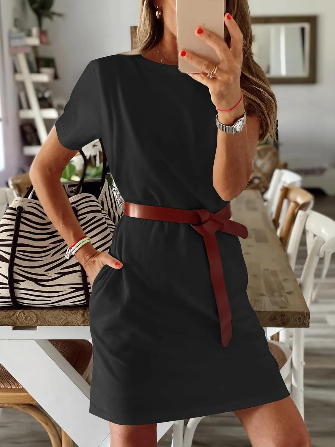 ANRABESS Women's Summer Casual T Shirt Dresses Short Sleeve Crewneck Striped Mini Shift Dress 2025 Beach Vacation Outfits