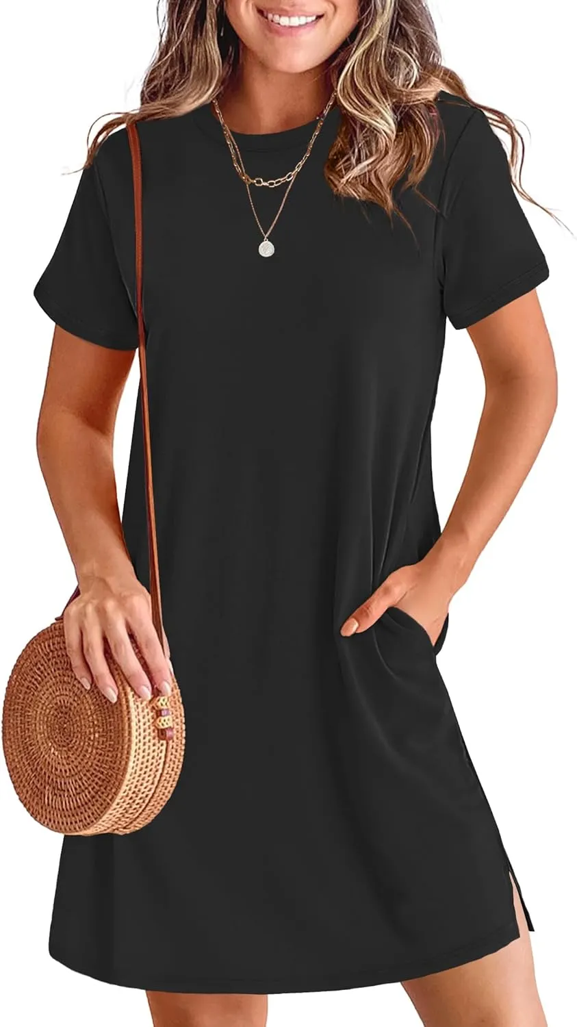 ANRABESS Women's Summer Casual T Shirt Dresses Short Sleeve Crewneck Striped Mini Shift Dress 2025 Beach Vacation Outfits