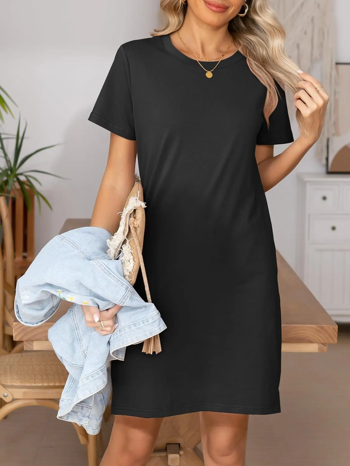 ANRABESS Women's Summer Casual T Shirt Dresses Short Sleeve Crewneck Striped Mini Shift Dress 2025 Beach Vacation Outfits