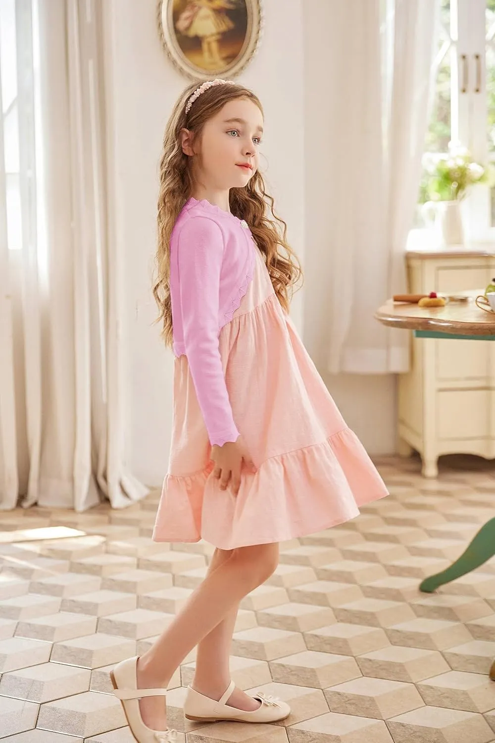 Arshiner Girls Open Front Bolero Shrug Kids Long Sleeve Cropped Elegant Cardigan Knit Sweater