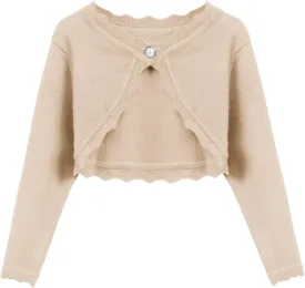 Arshiner Girls Open Front Bolero Shrug Kids Long Sleeve Cropped Elegant Cardigan Knit Sweater