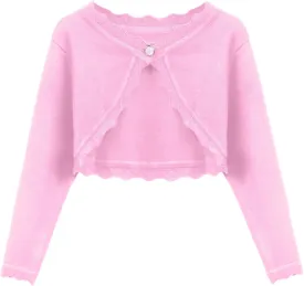 Arshiner Girls Open Front Bolero Shrug Kids Long Sleeve Cropped Elegant Cardigan Knit Sweater