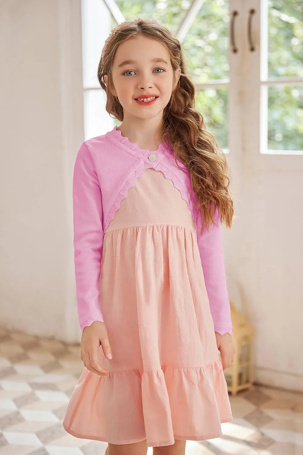 Arshiner Girls Open Front Bolero Shrug Kids Long Sleeve Cropped Elegant Cardigan Knit Sweater