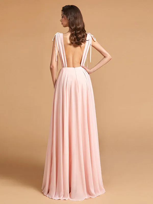 Backless Low V-Neck Bridesmaid Maxi Dress