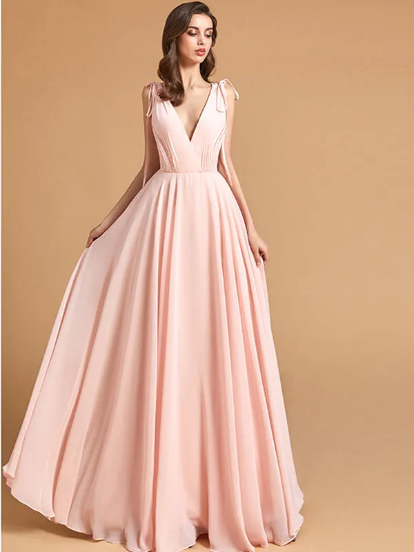 Backless Low V-Neck Bridesmaid Maxi Dress