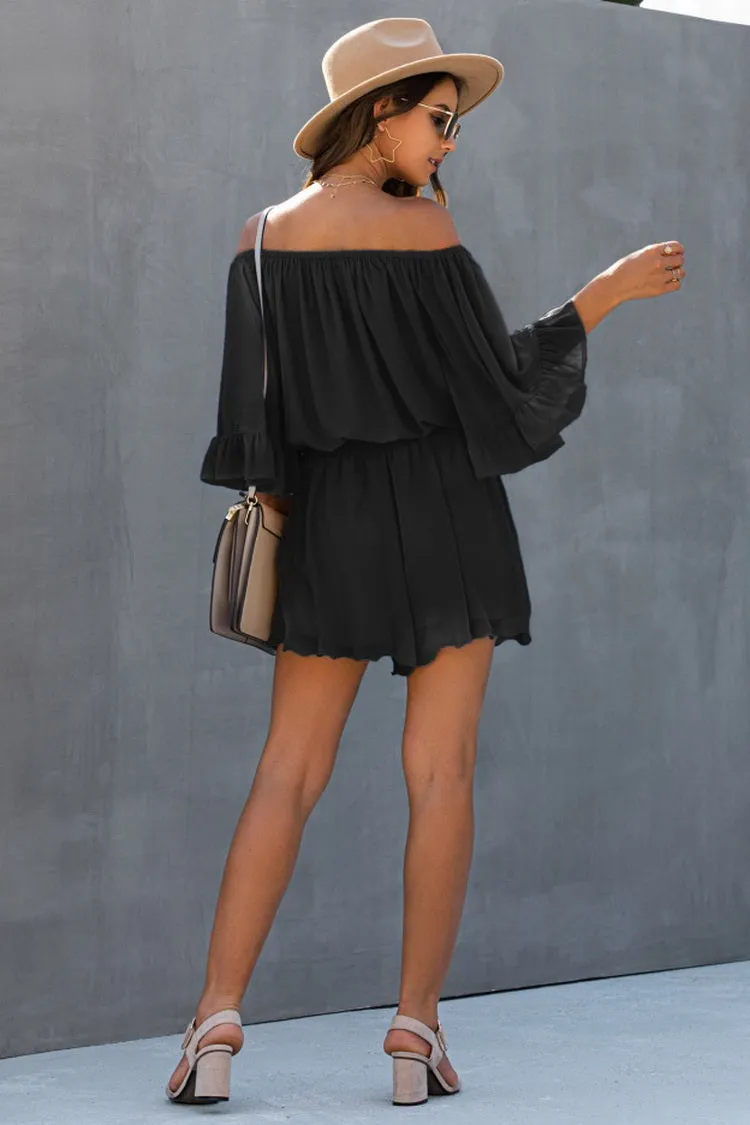 Backless Ruffled Chiffon One-shoulder Romper