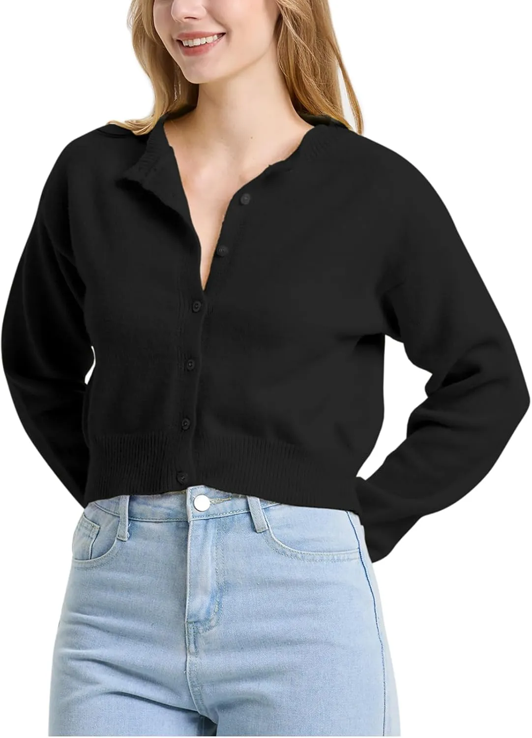 Balimtoy Women's Cropped Cardigan Sweaters Long Sleeve Button Down Sweaters Knit Cardigan Cute Y2k Open Front Crop Top