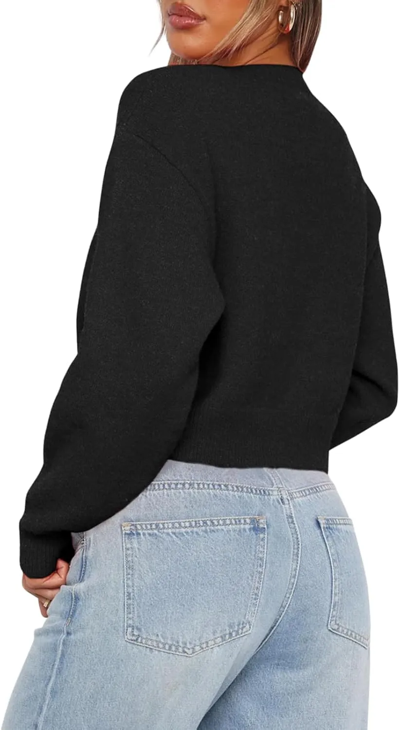 Balimtoy Women's Cropped Cardigan Sweaters Long Sleeve Button Down Sweaters Knit Cardigan Cute Y2k Open Front Crop Top