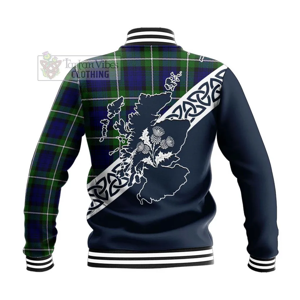 Bannerman Tartan Baseball Jacket Featuring Thistle and Scotland Map