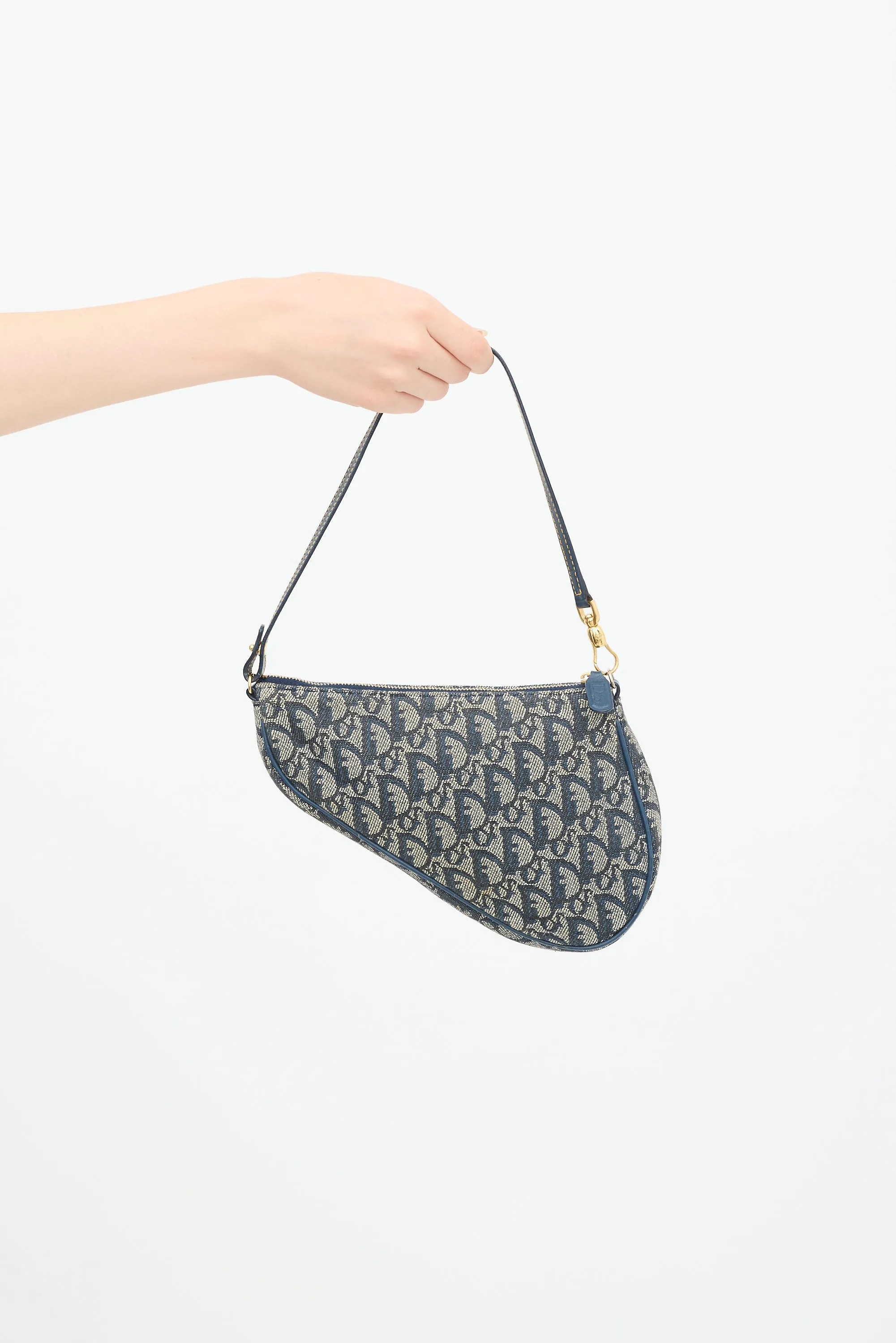 Beige & Navy Monogram Saddle Bag