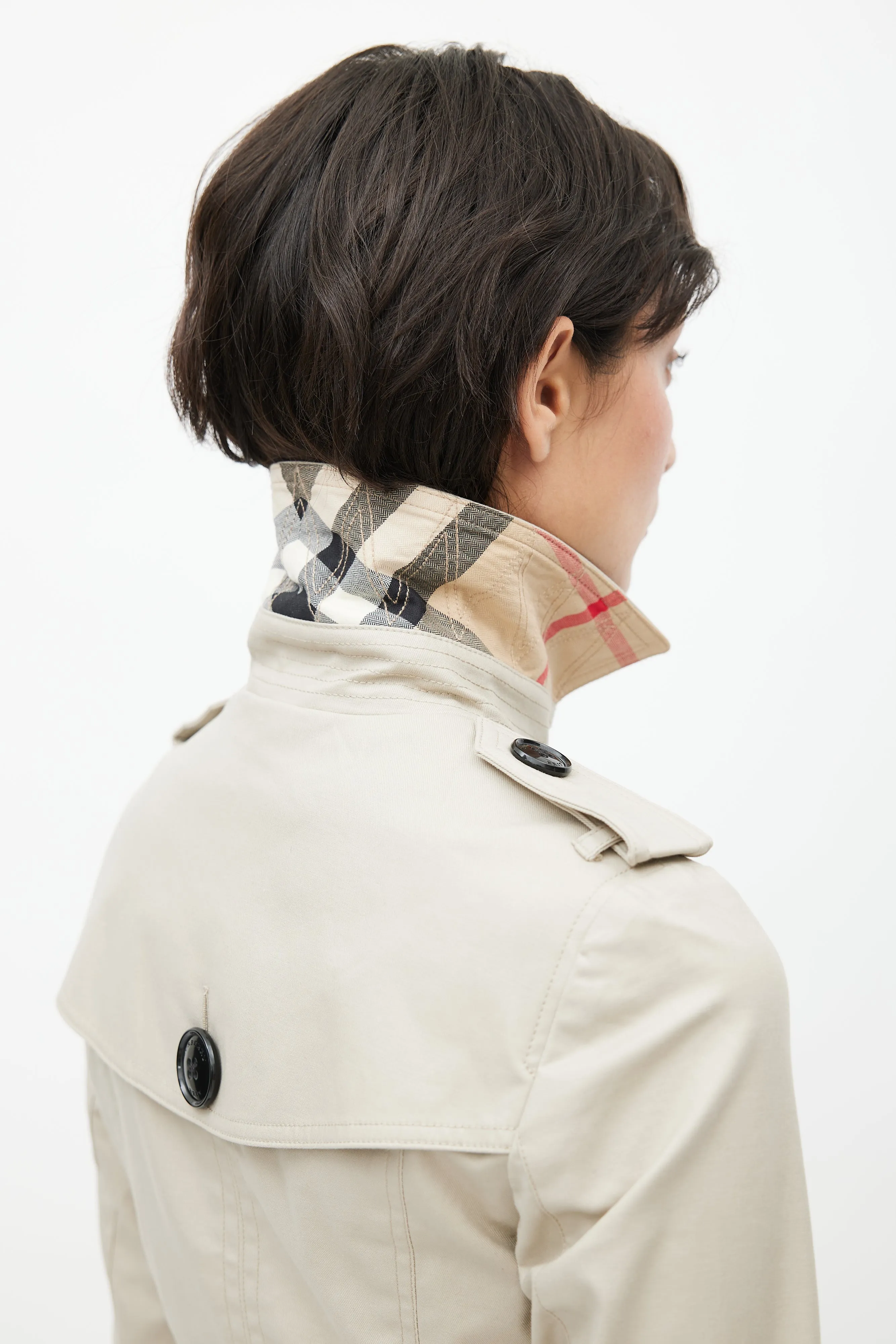 Beige Double Breasted Short Trench Coat