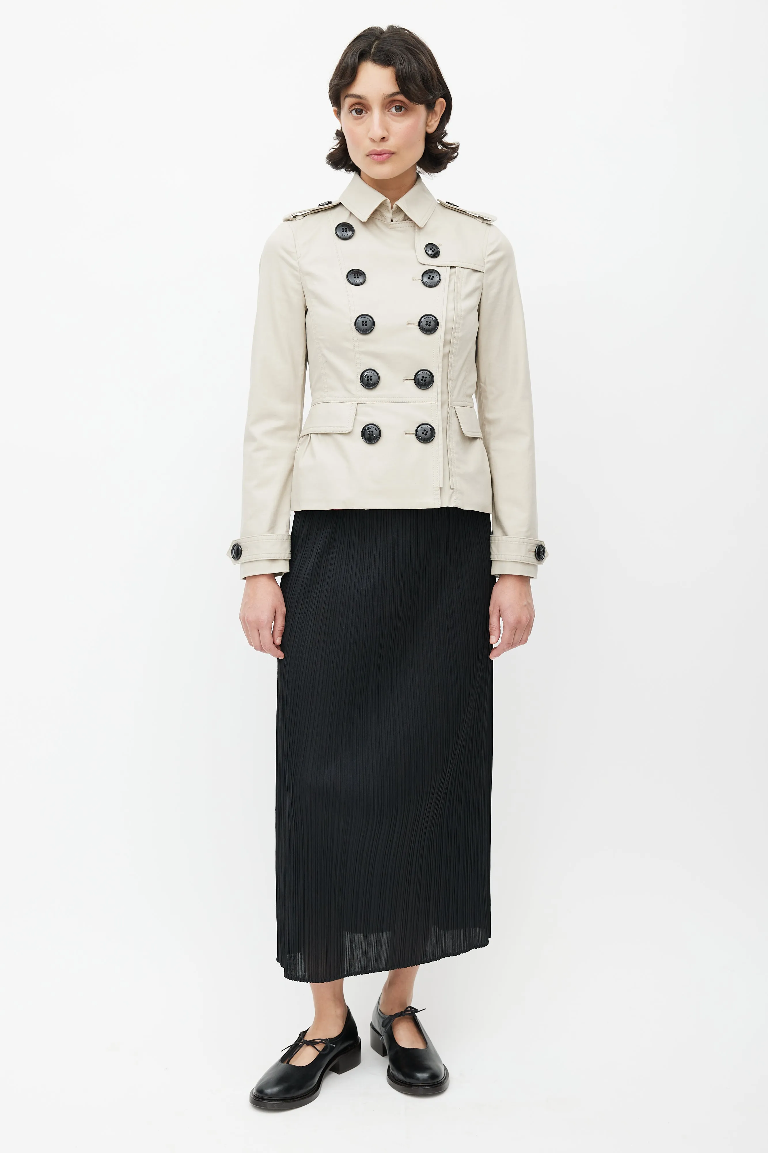 Beige Double Breasted Short Trench Coat