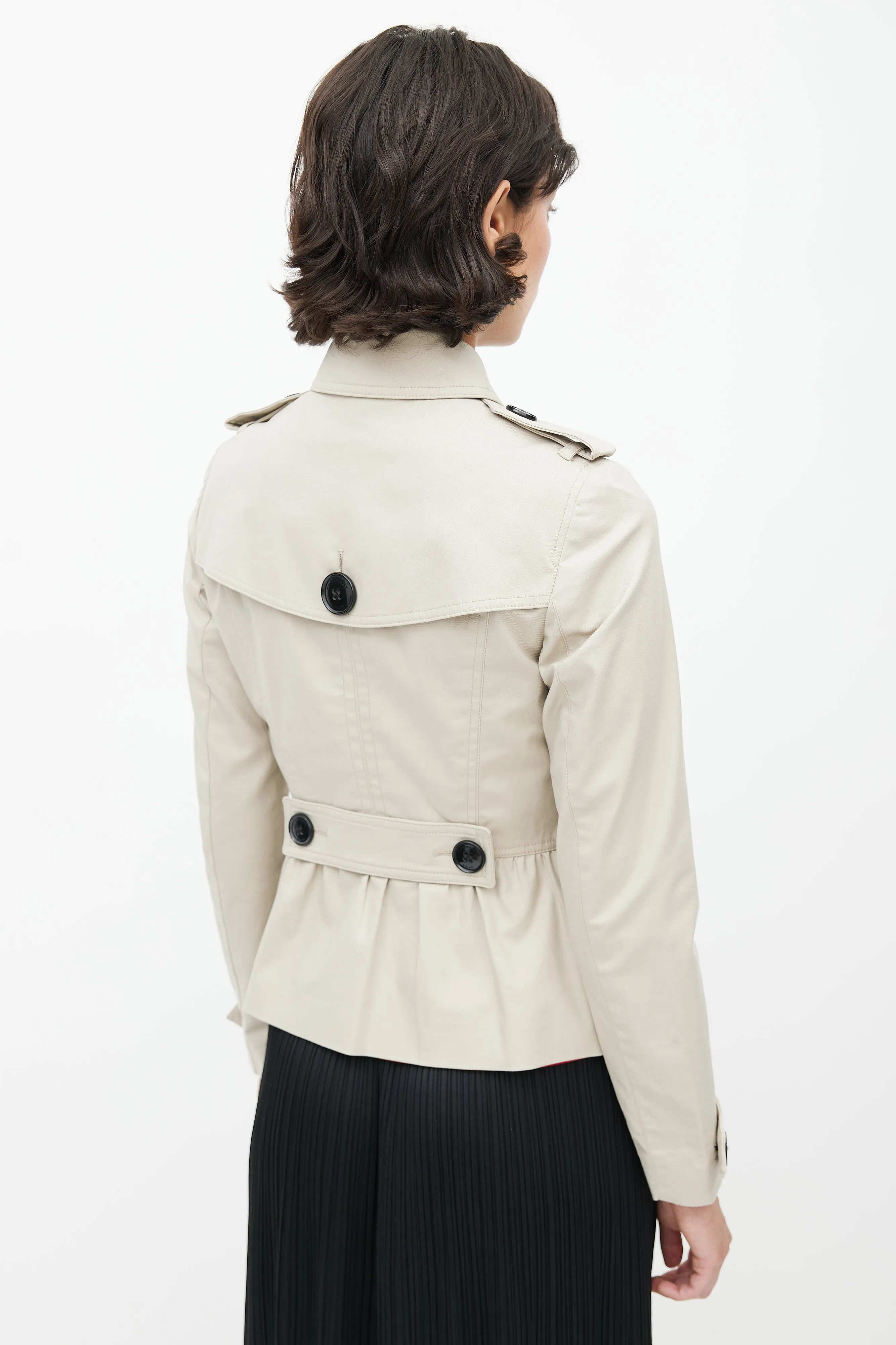 Beige Double Breasted Short Trench Coat