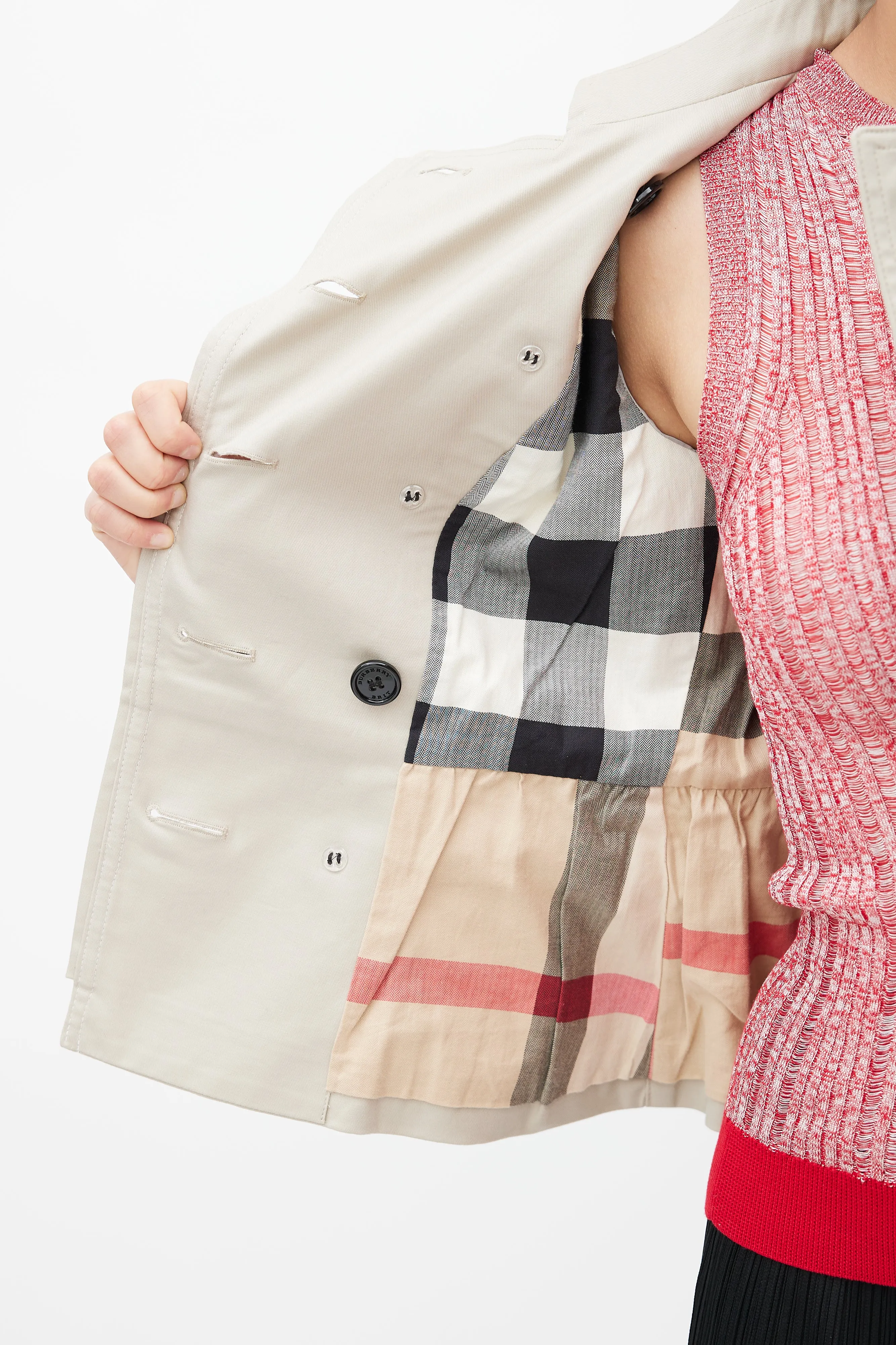 Beige Double Breasted Short Trench Coat
