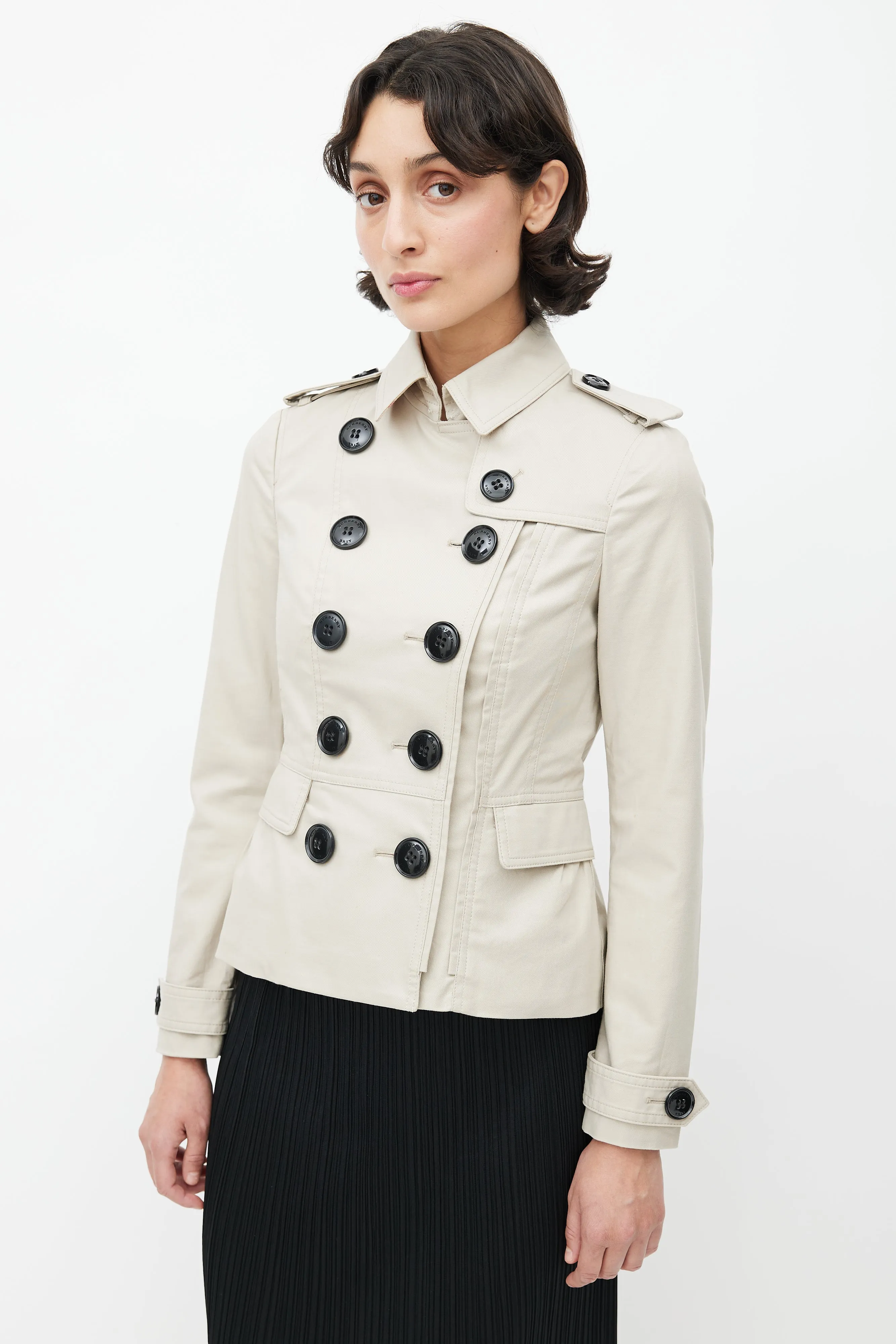 Beige Double Breasted Short Trench Coat