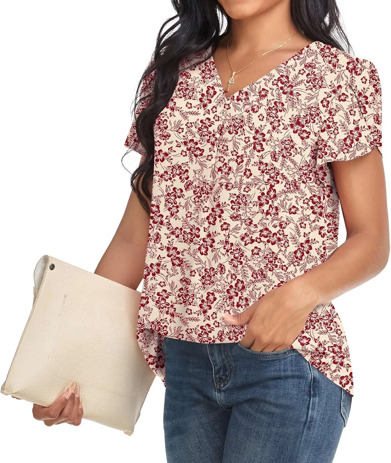 Bestbee Women's Dressy Chiffon Blouses V Neck Tops Tee 2025 Summer Shirts Petal Short Sleeve Casual T-Shirts
