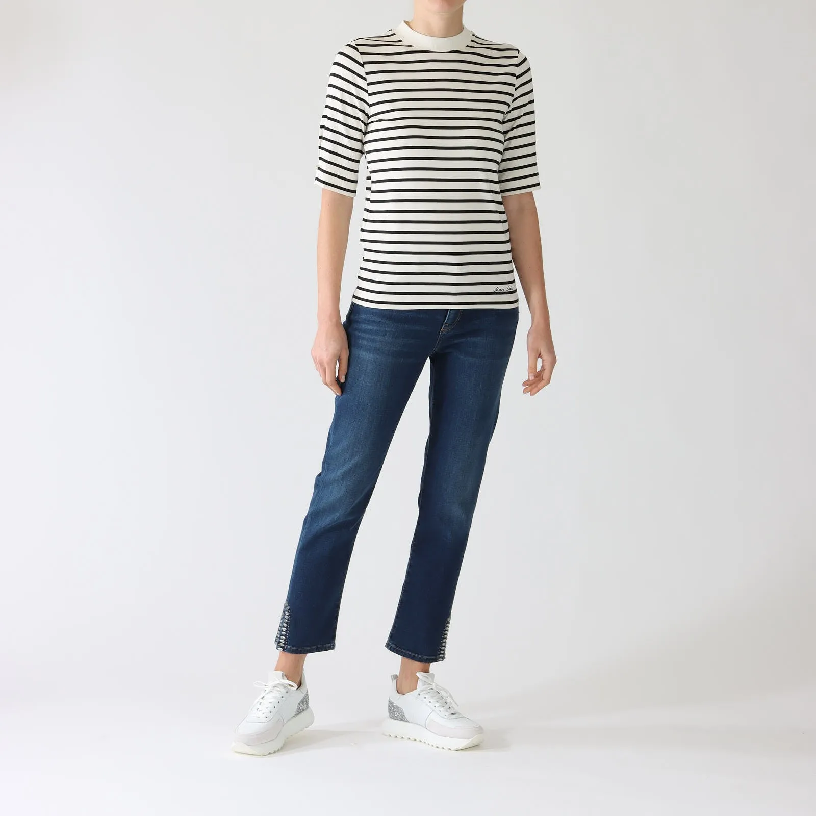 Bright Ecru & Midnight Blue Striped T-Shirt