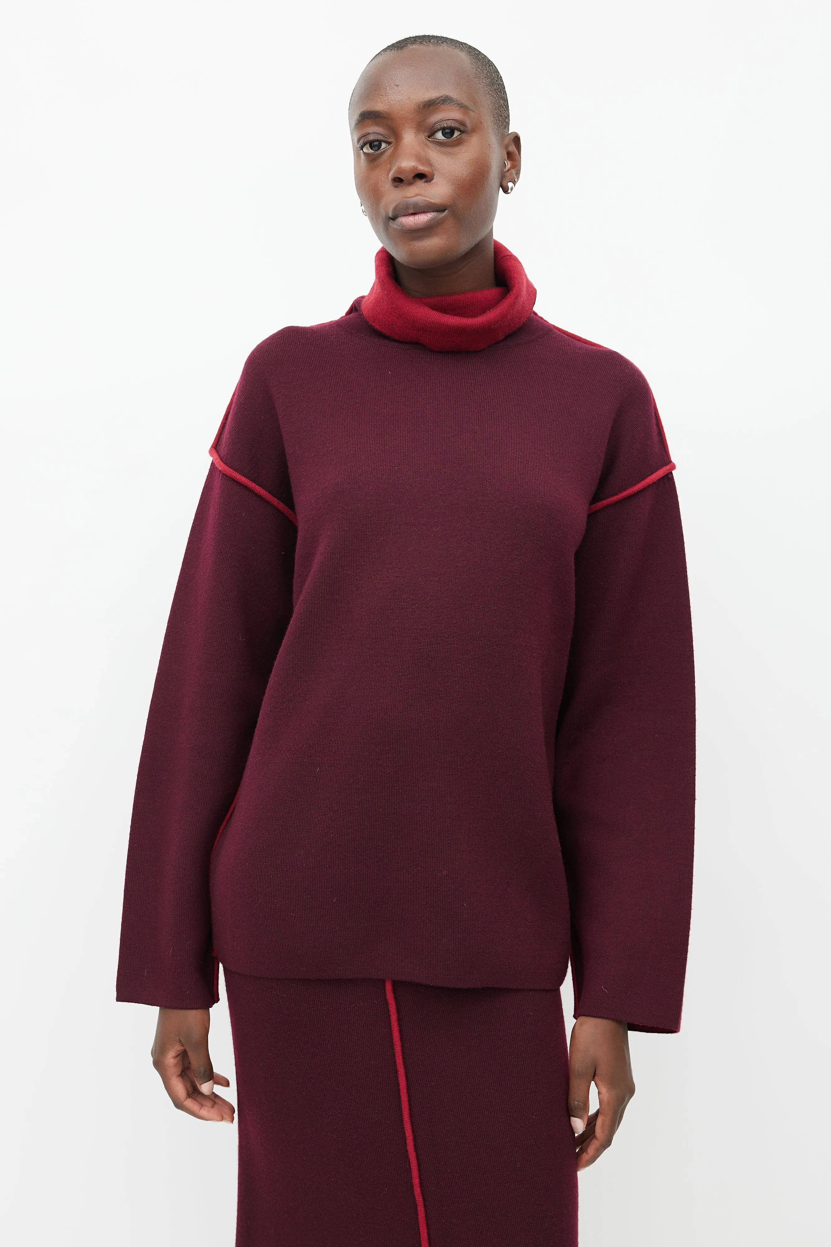 Burgundy Wool Knit Co-Ord Set