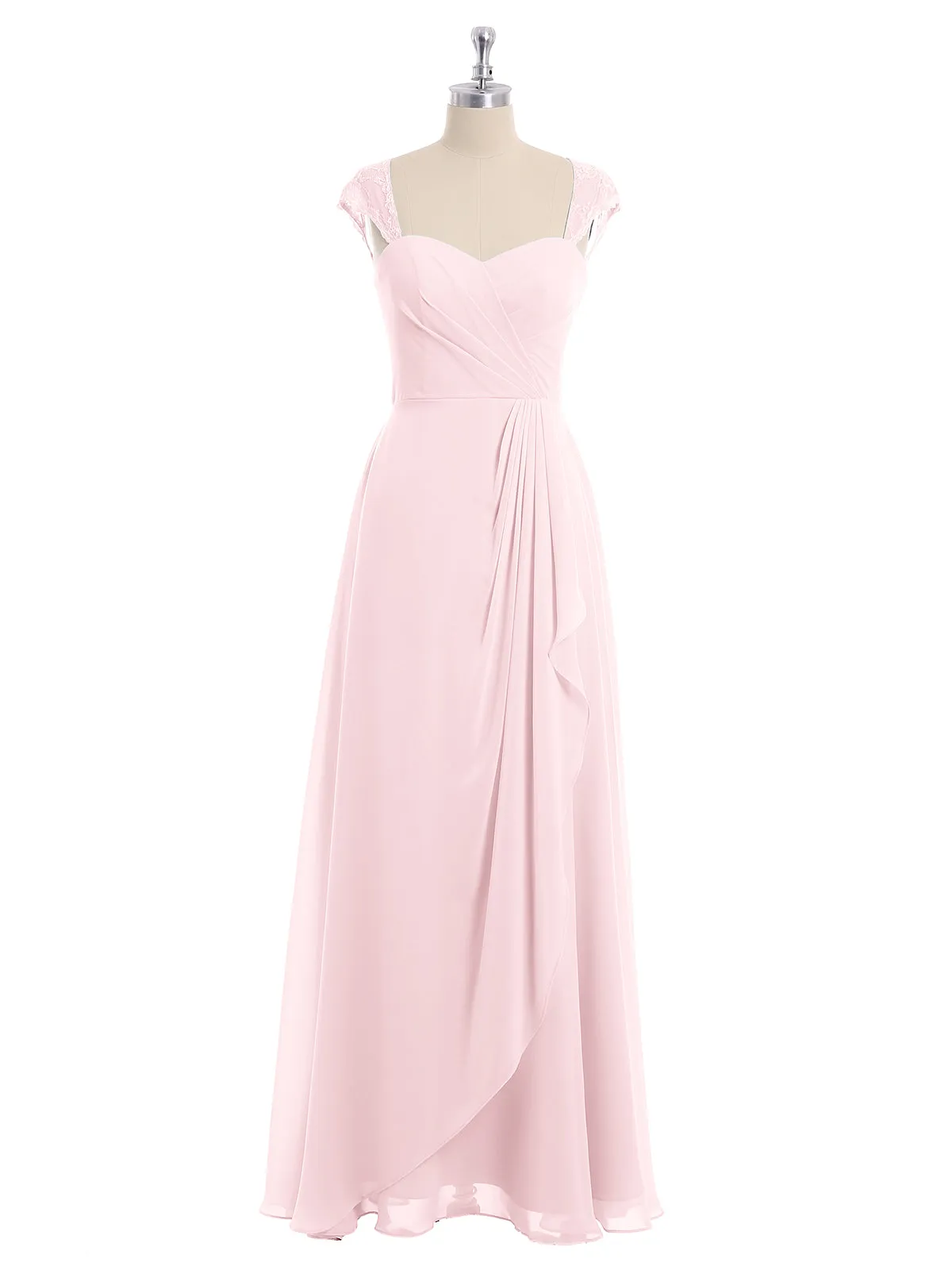 Chiffon Bridesmaid Dresses with Lace Cap Sleeves-Blushing Pink Plus Size