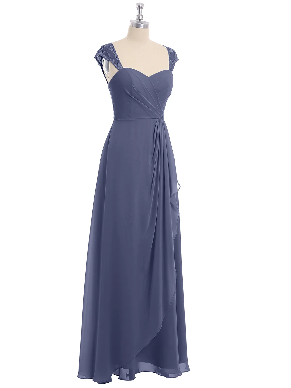 Chiffon Bridesmaid Dresses with Lace Cap Sleeves-Stormy Plus Size