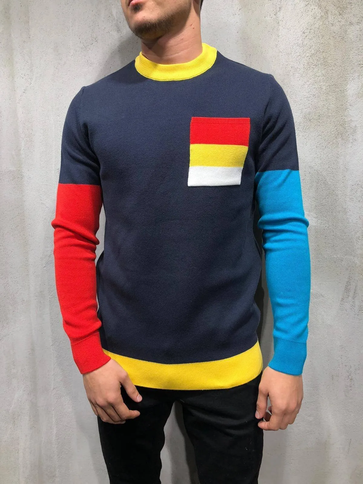Color Block Knitwear Sweatshirt- Mix