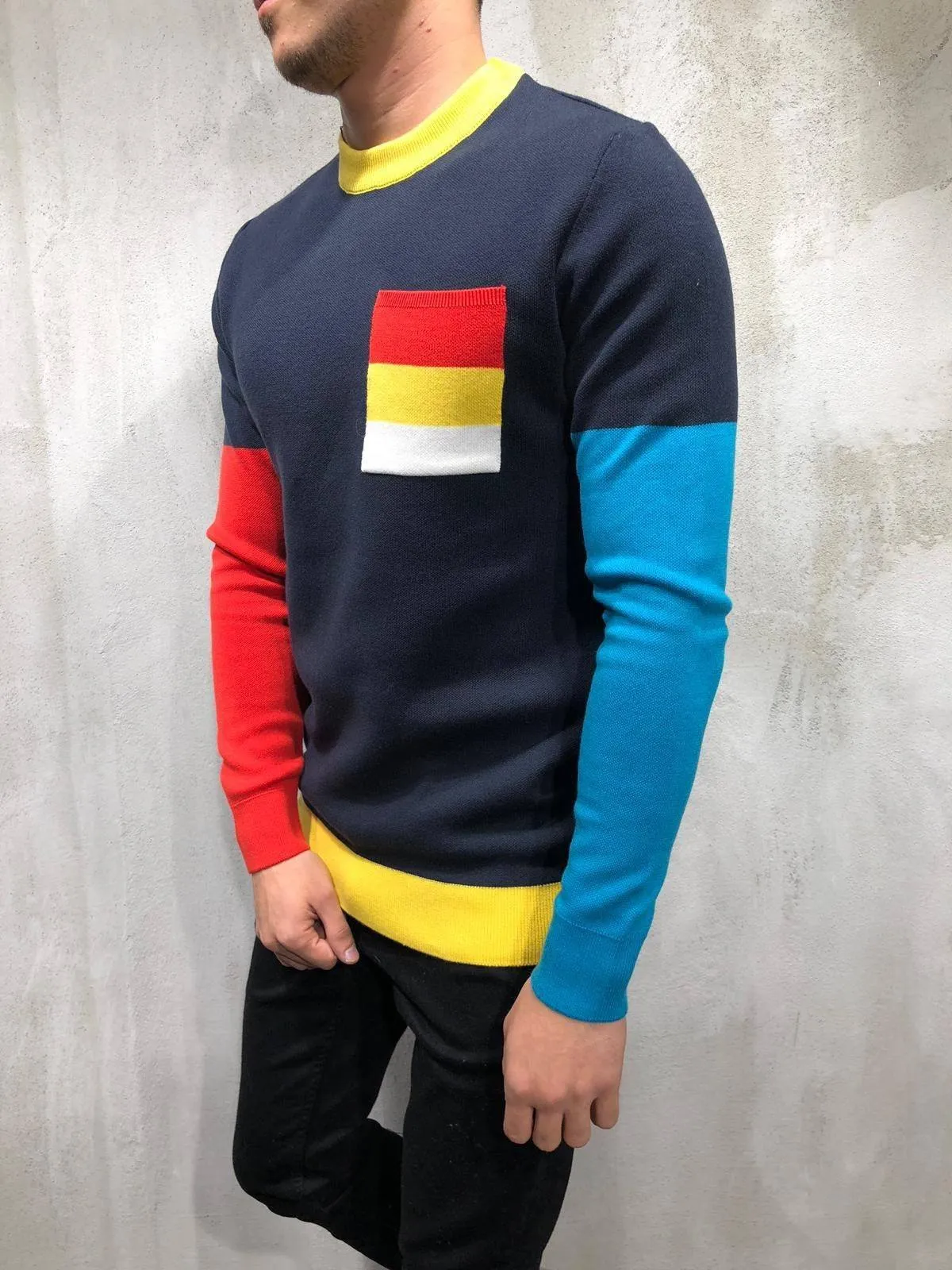 Color Block Knitwear Sweatshirt- Mix