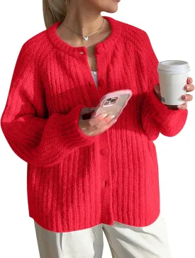 COZYPOIN Women Chunky Cardigan Open Front Sweater Long Sleeve Knitted Cardigan Button Down Outerwear Knitwear