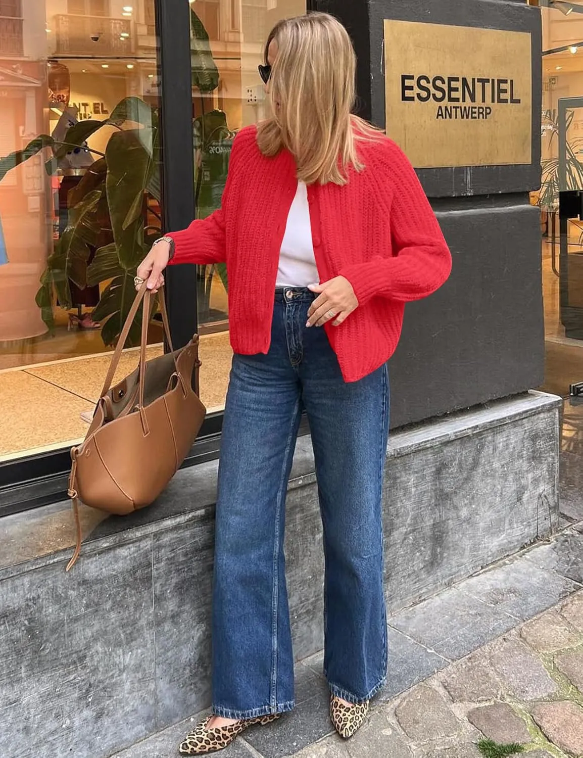 COZYPOIN Women Chunky Cardigan Open Front Sweater Long Sleeve Knitted Cardigan Button Down Outerwear Knitwear