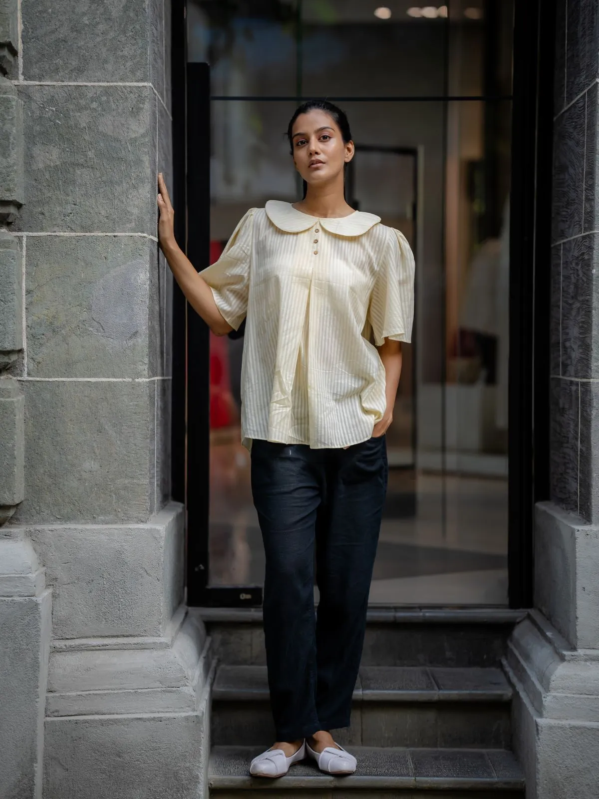 Cream Handwoven Striped Shirt