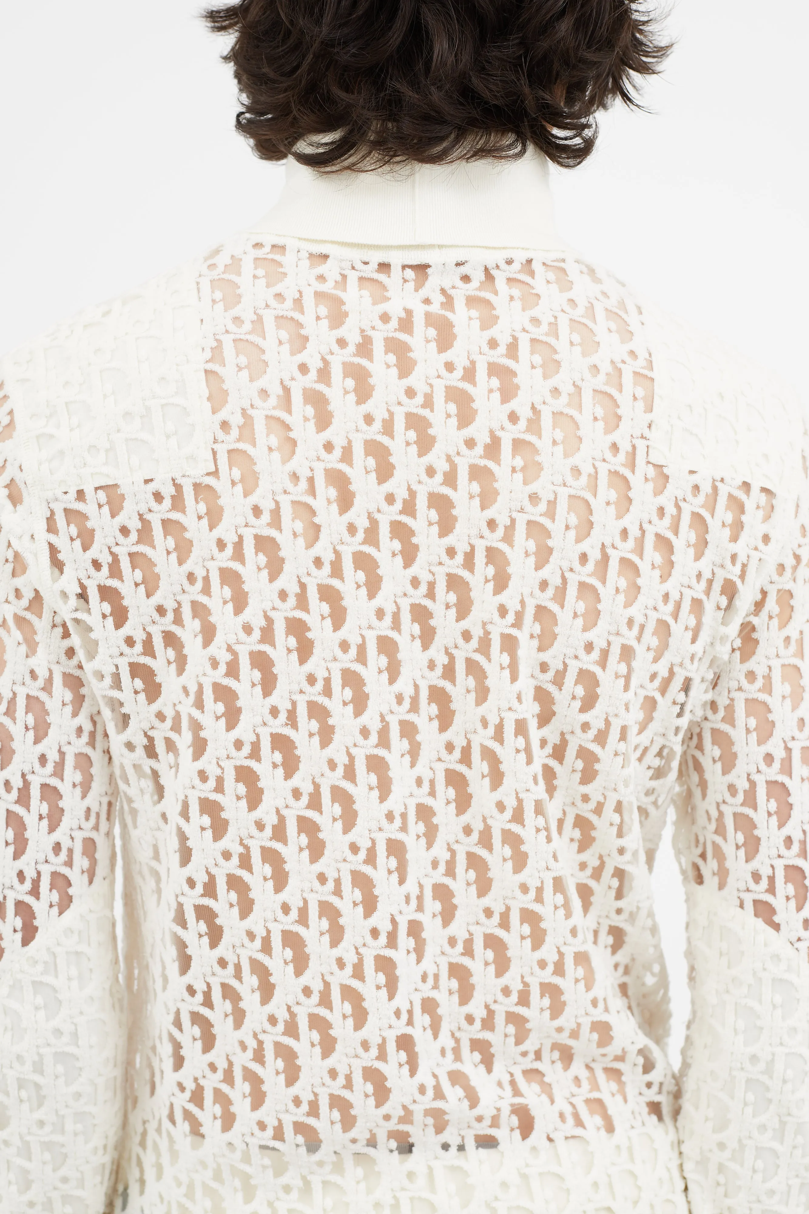 Cream Oblique Sheer Turtleneck