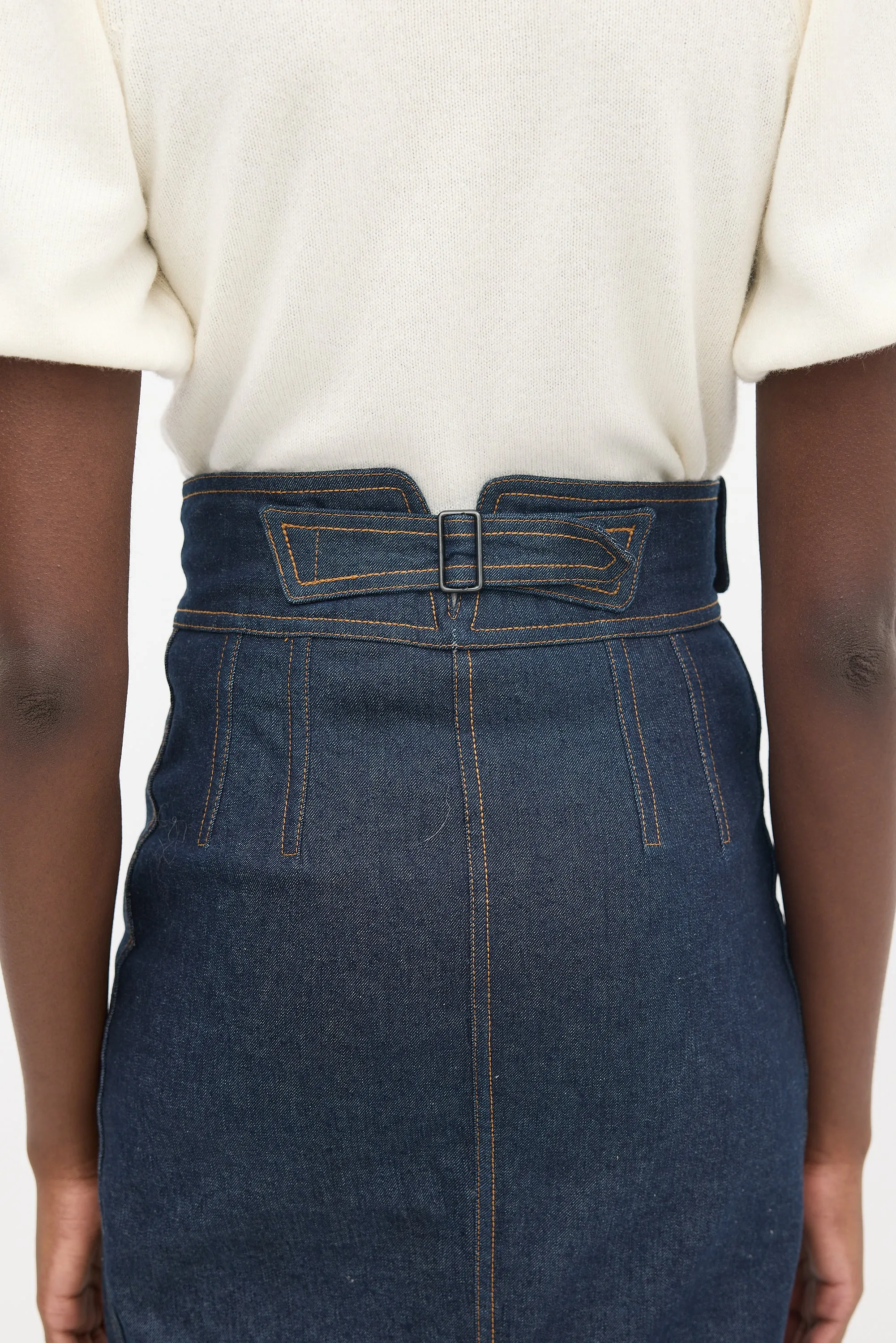Dark Wash Denim Contrast Stitch Skirt