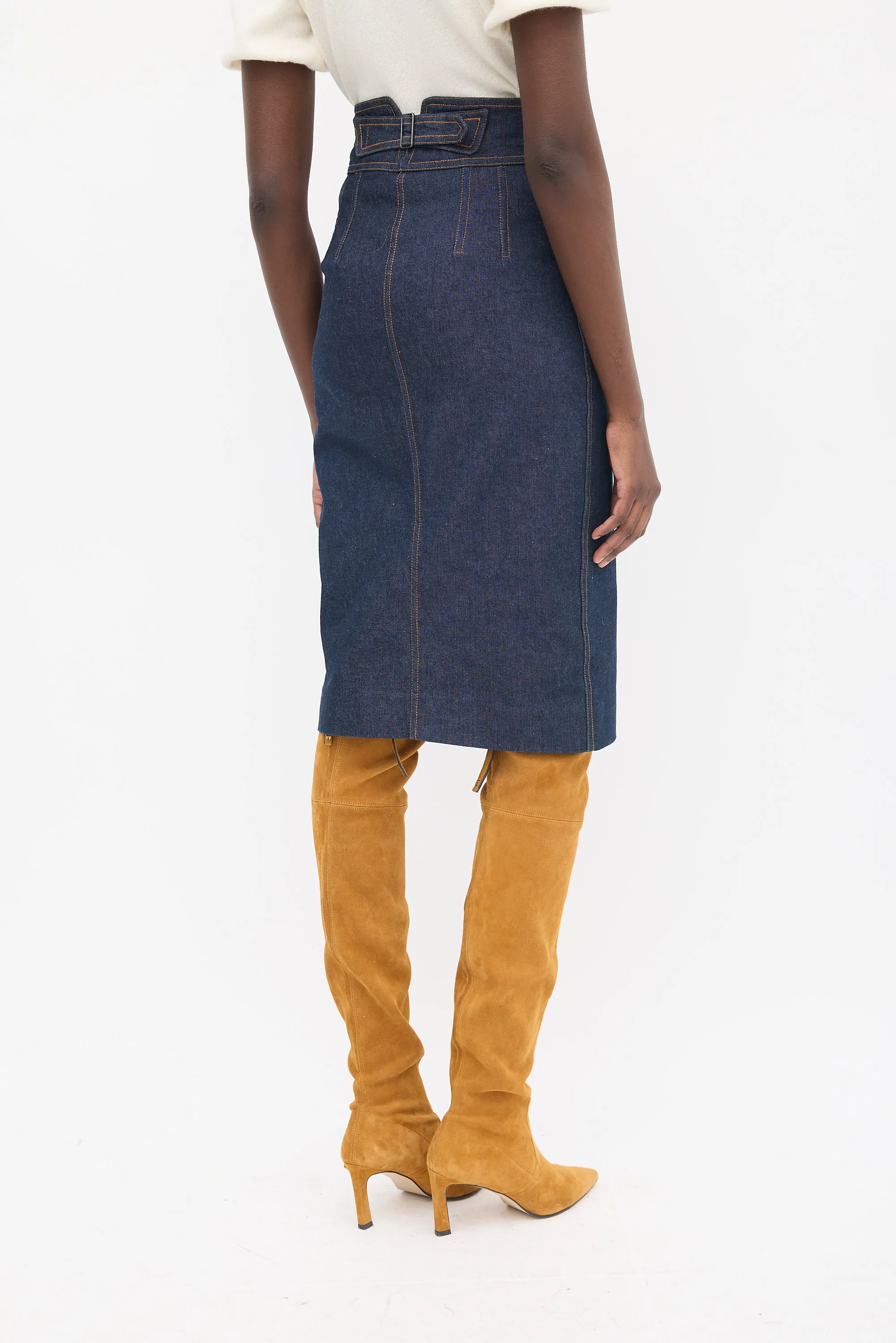 Dark Wash Denim Contrast Stitch Skirt