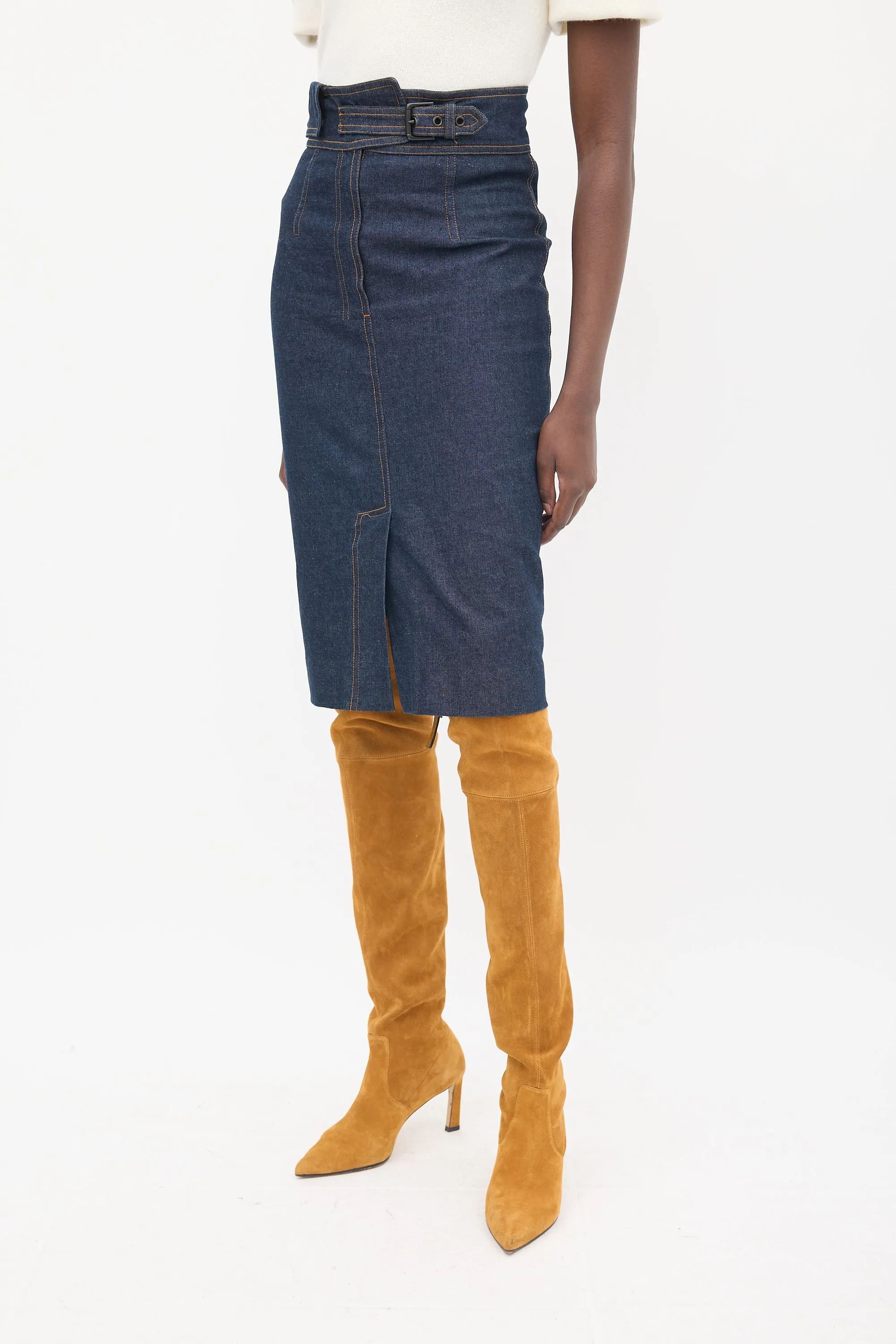 Dark Wash Denim Contrast Stitch Skirt