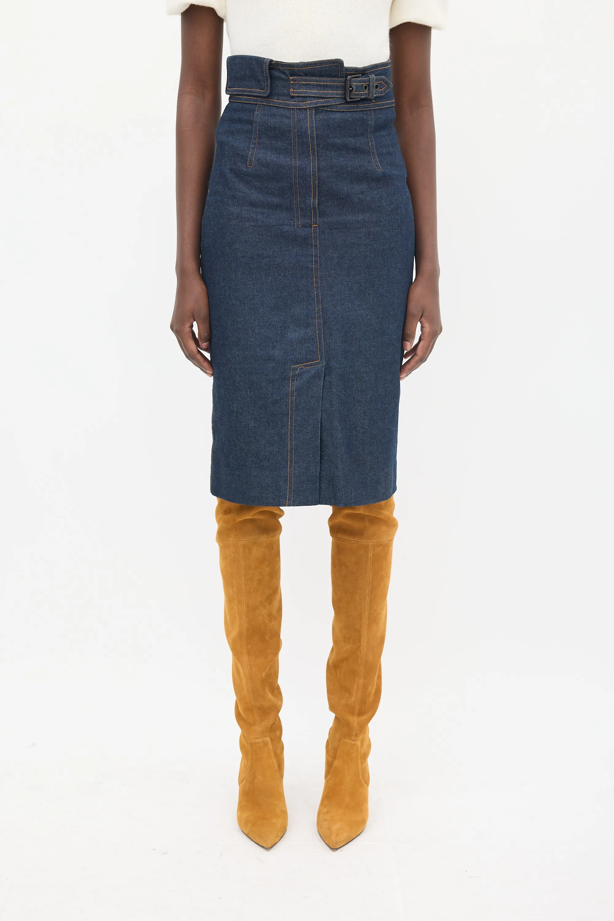 Dark Wash Denim Contrast Stitch Skirt