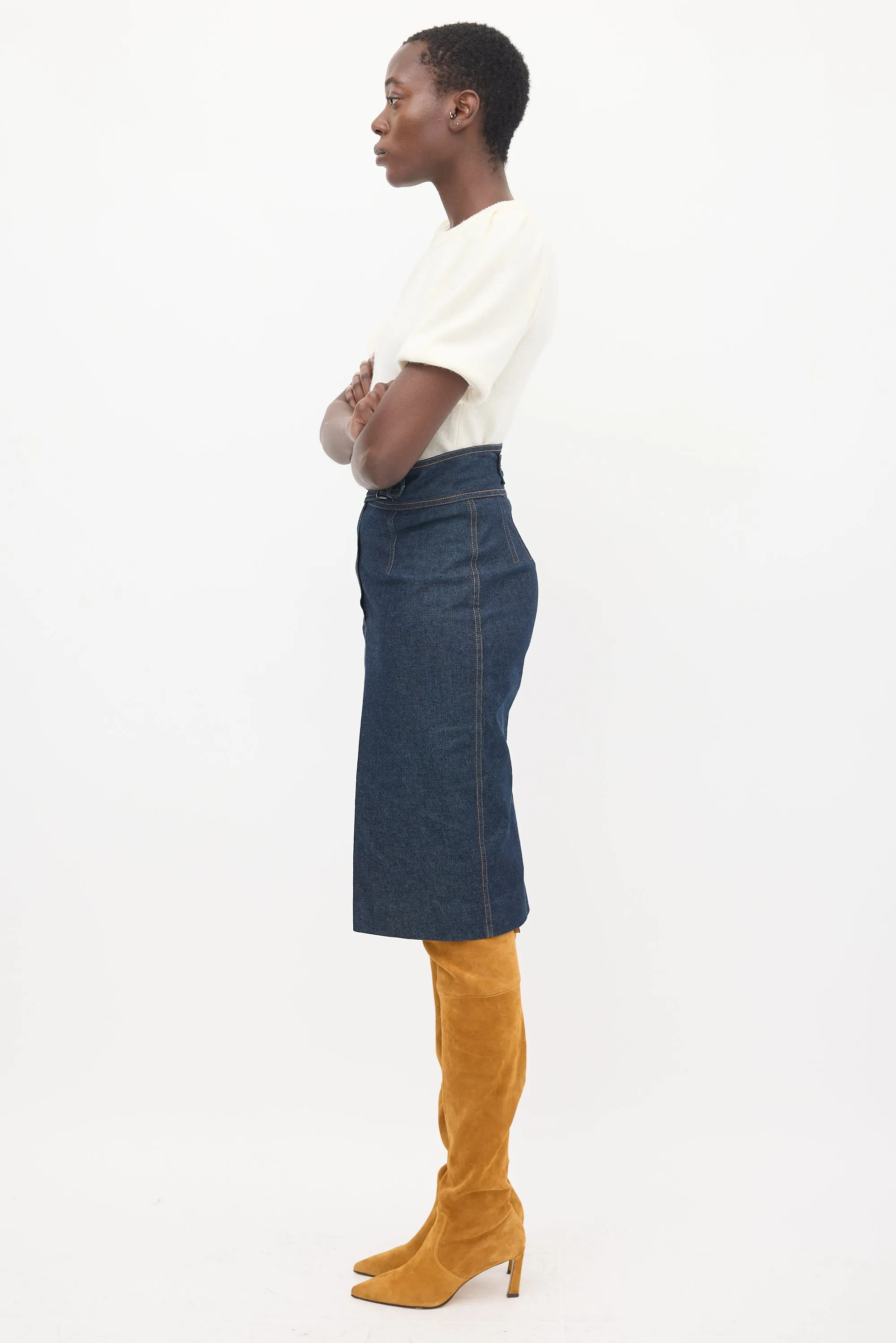 Dark Wash Denim Contrast Stitch Skirt