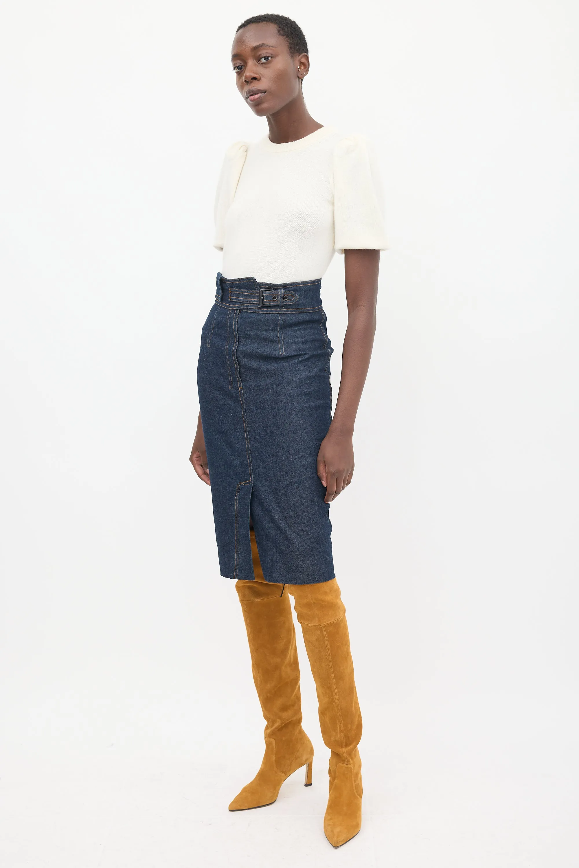 Dark Wash Denim Contrast Stitch Skirt