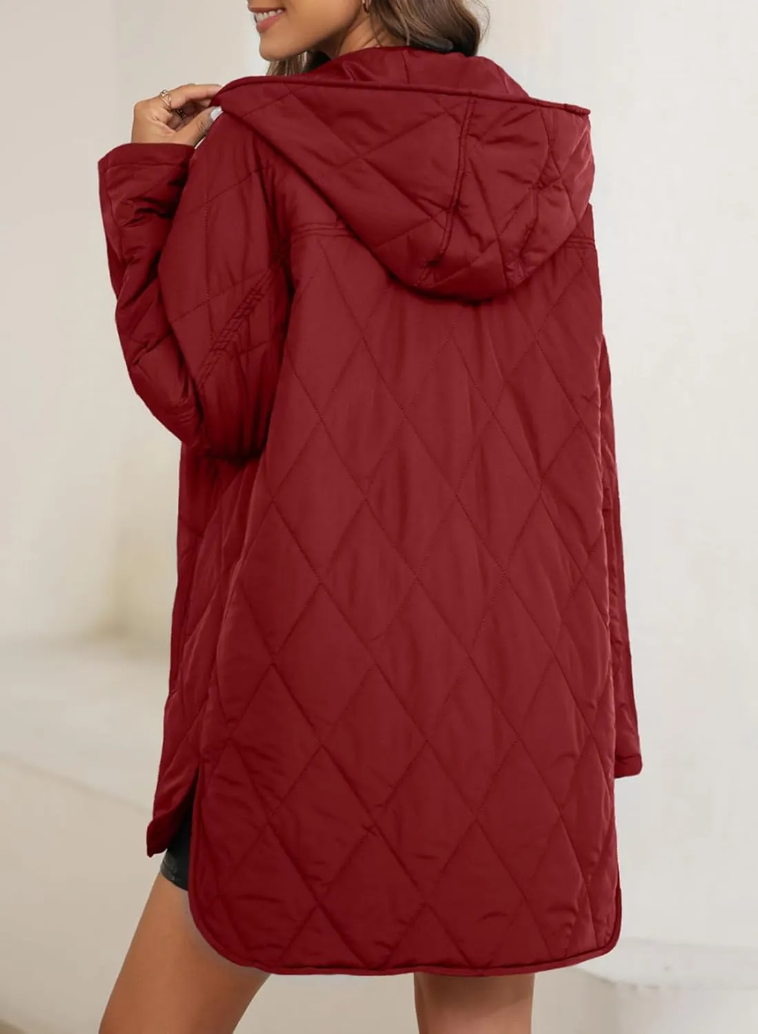EVALESS Long Jackets for Women Fashion 2025 Winter Coat for Women Business Casual Diamond Quilted Hooded Lightweight Jackets