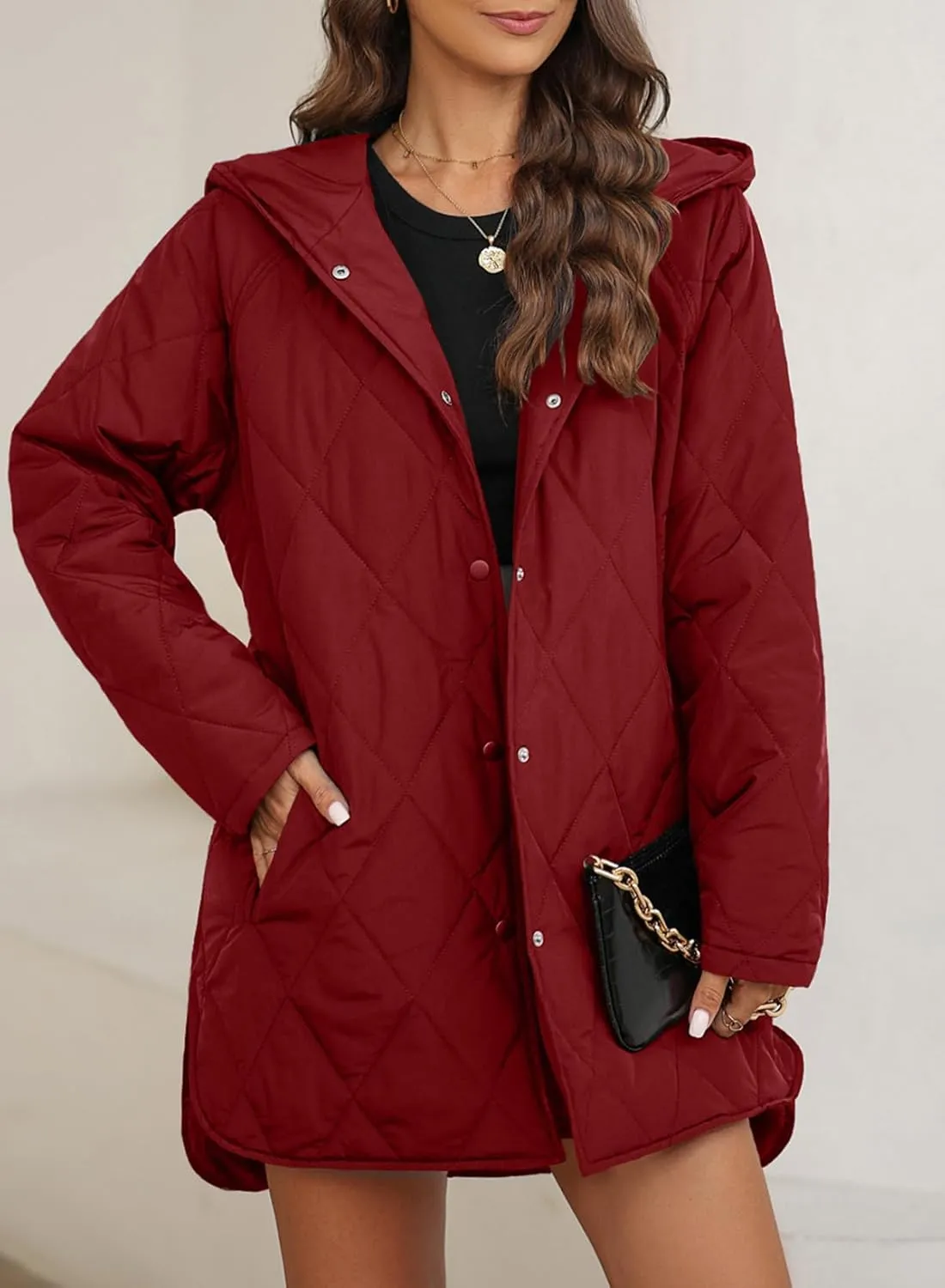 EVALESS Long Jackets for Women Fashion 2025 Winter Coat for Women Business Casual Diamond Quilted Hooded Lightweight Jackets