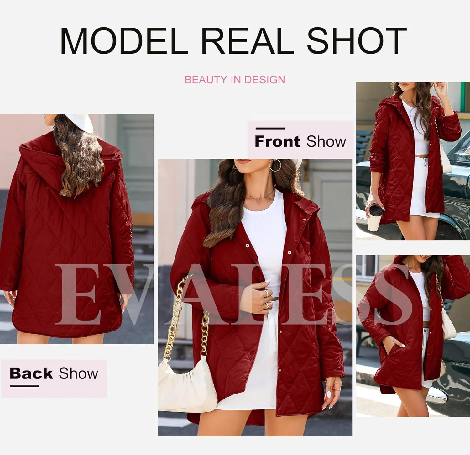 EVALESS Long Jackets for Women Fashion 2025 Winter Coat for Women Business Casual Diamond Quilted Hooded Lightweight Jackets