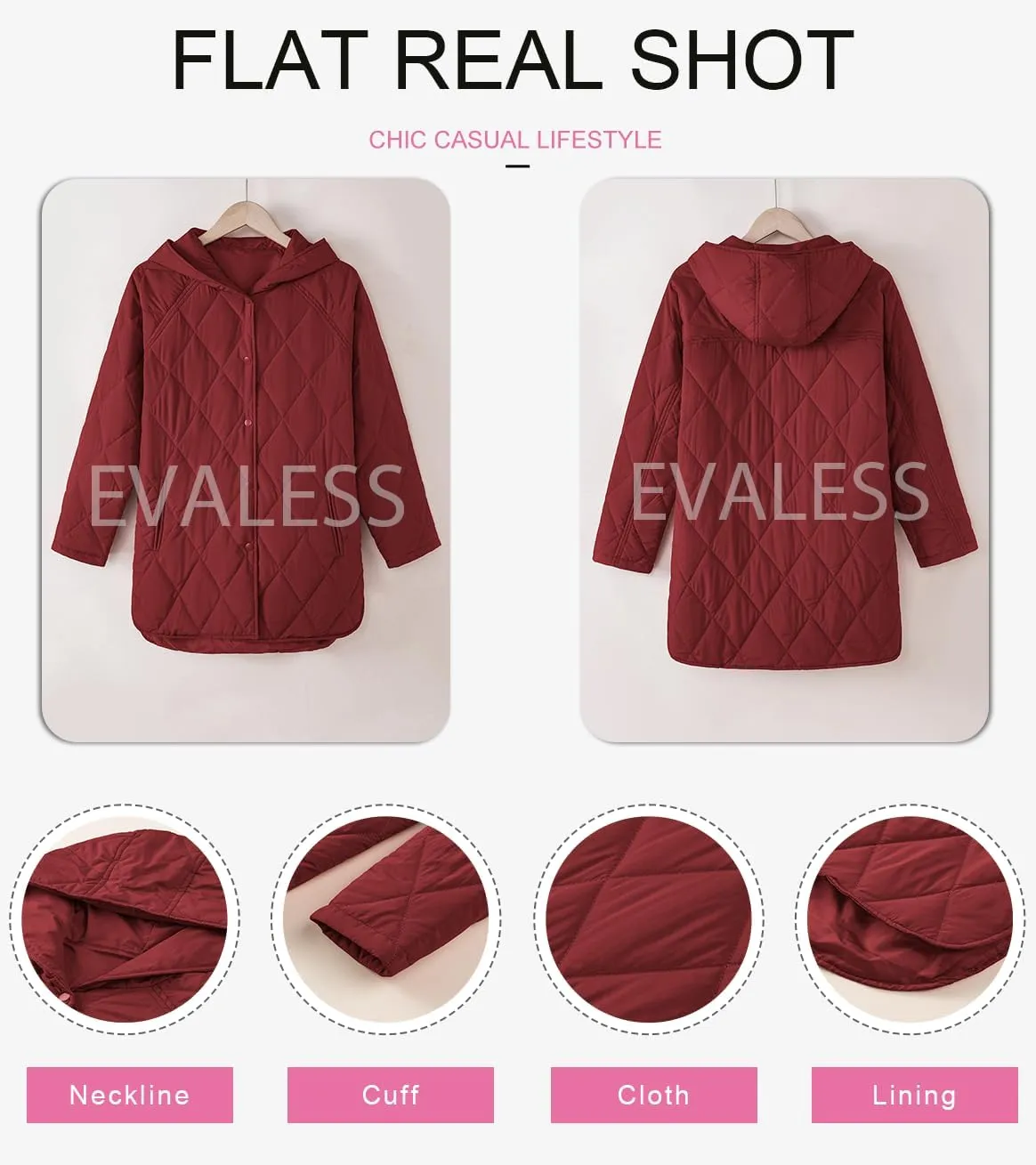 EVALESS Long Jackets for Women Fashion 2025 Winter Coat for Women Business Casual Diamond Quilted Hooded Lightweight Jackets