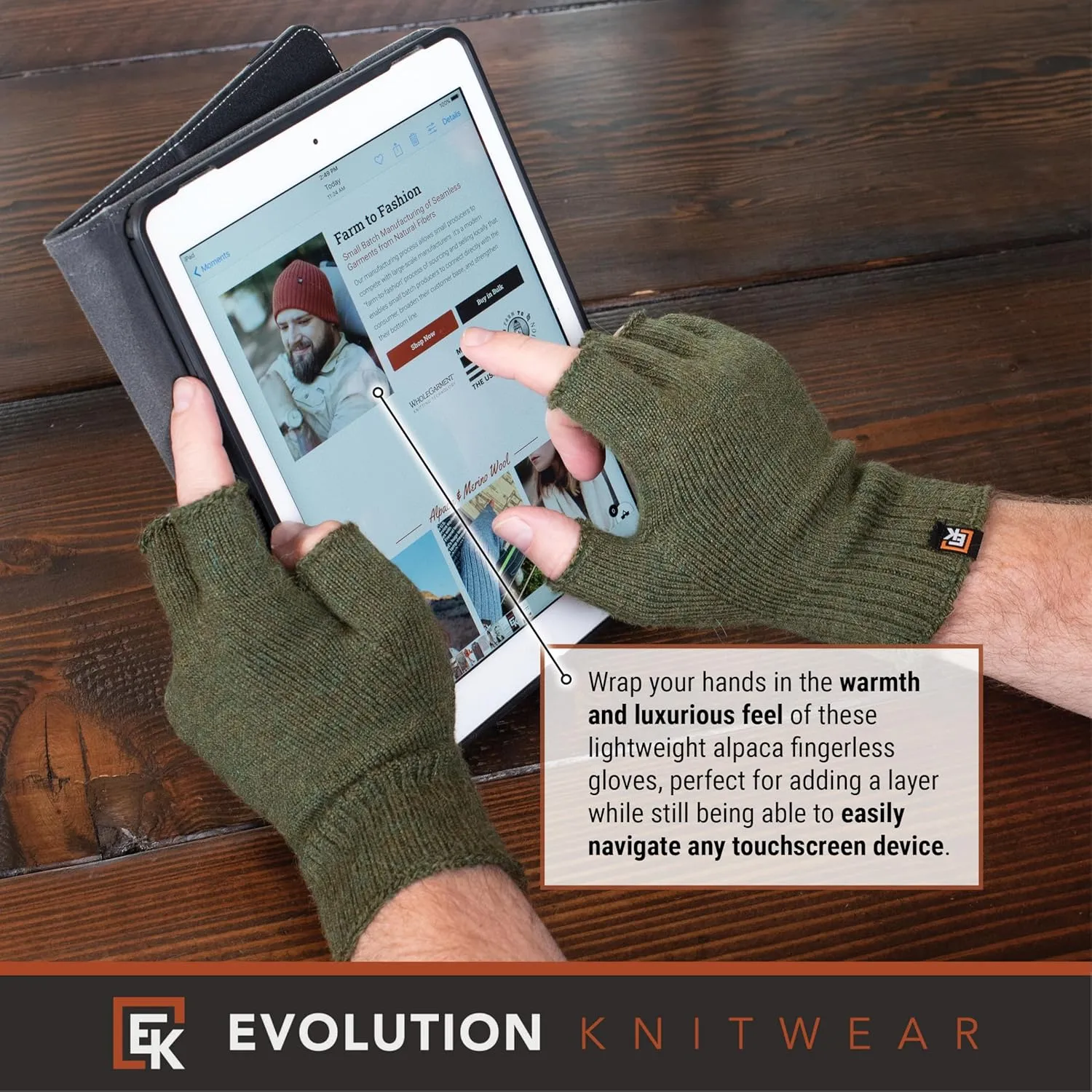 Evolution Knitwear Alpaca Knit Fingerless Gloves - Super Soft Baby Alpaca - Made in the USA - Large