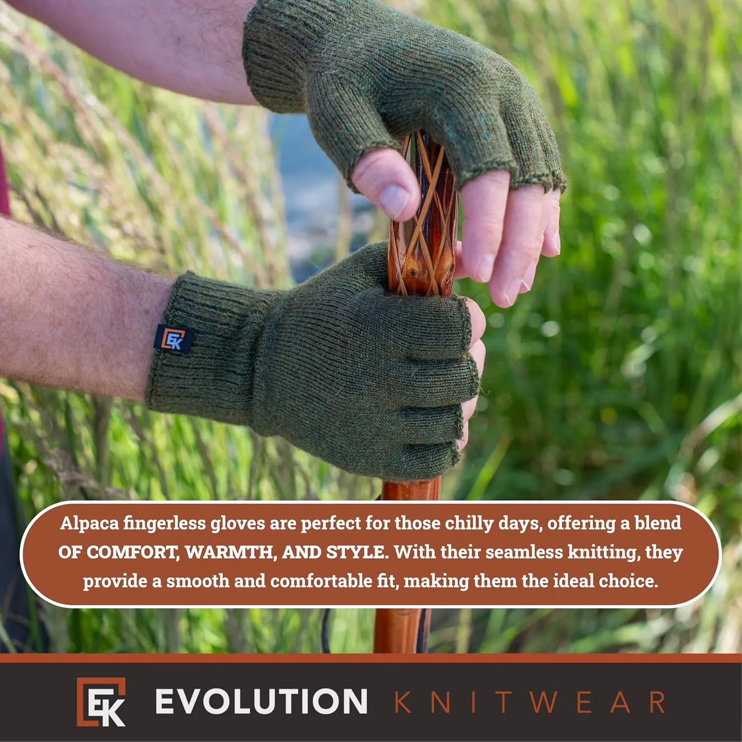 Evolution Knitwear Alpaca Knit Fingerless Gloves - Super Soft Baby Alpaca - Made in the USA - Large