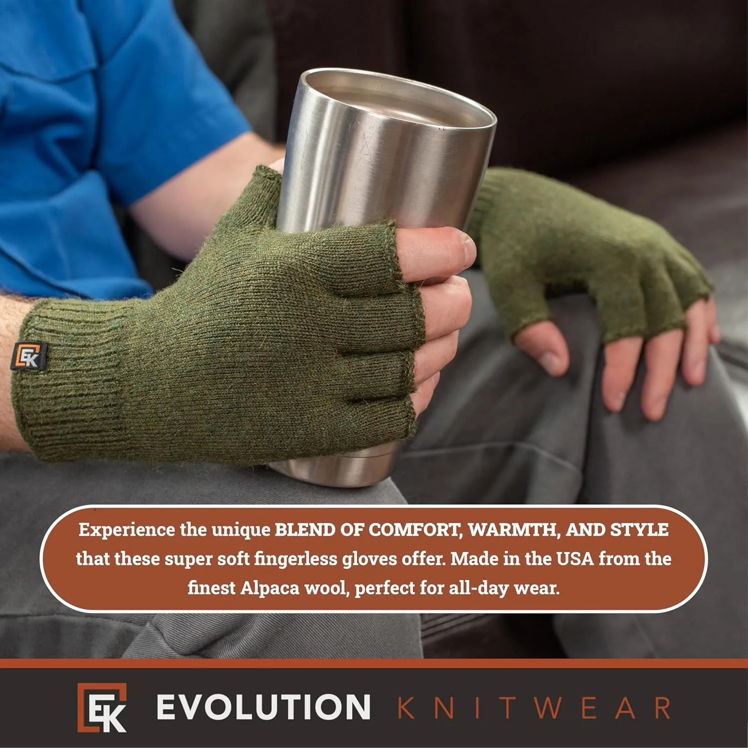 Evolution Knitwear Alpaca Knit Fingerless Gloves - Super Soft Baby Alpaca - Made in the USA - Large