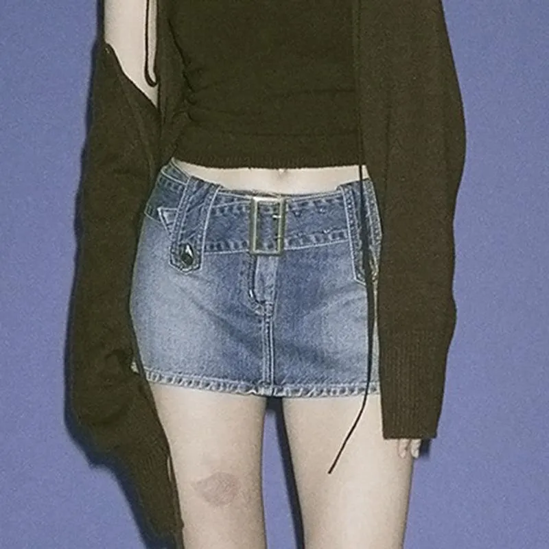 Fashion metal buckle bag hip denim skirt skirt