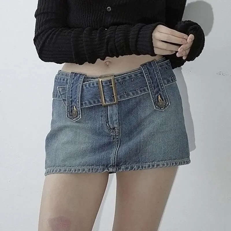 Fashion metal buckle bag hip denim skirt skirt