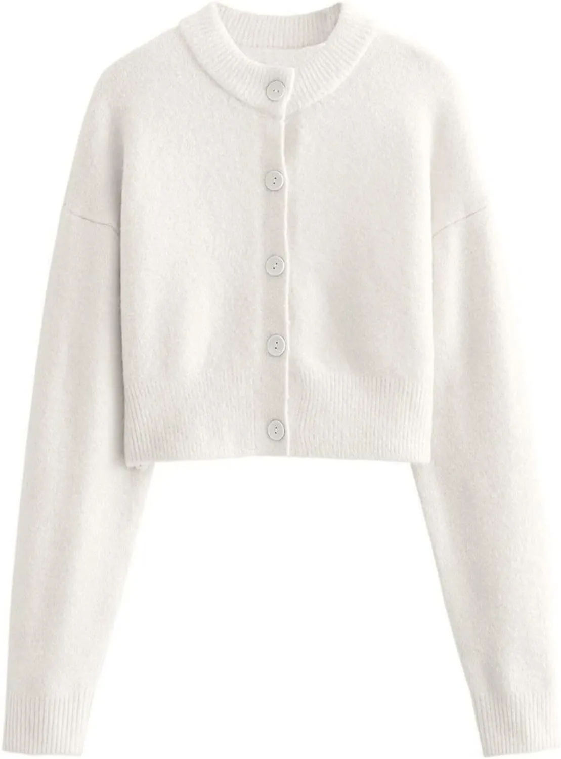 FindThy Womens Cropped Cardigan Sweater Crewneck Solid Color Long Sleeve Button Down Knitted Outerwear Top